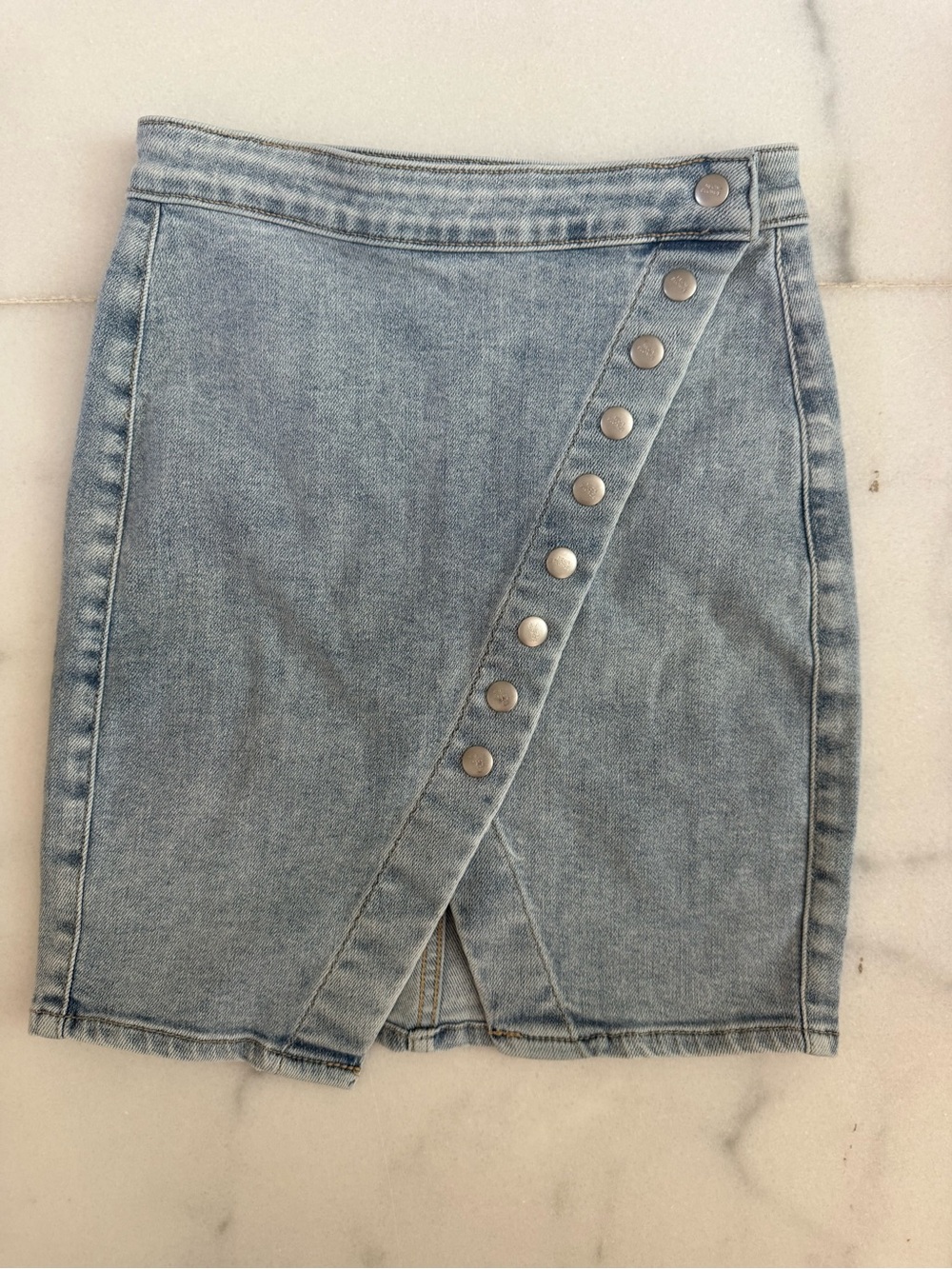 Neon Blonde Light Blue Denim Button-Front Mini Skirt